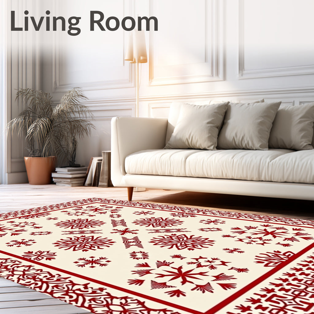 Red Snowflake Patterned Medallion Rug