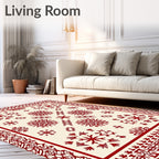 Red Snowflake Patterned Medallion Rug