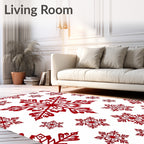 Red Snowflake Patterned Decorative Design Rug