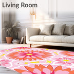 Vibrant Floral Patterned Pink Rug