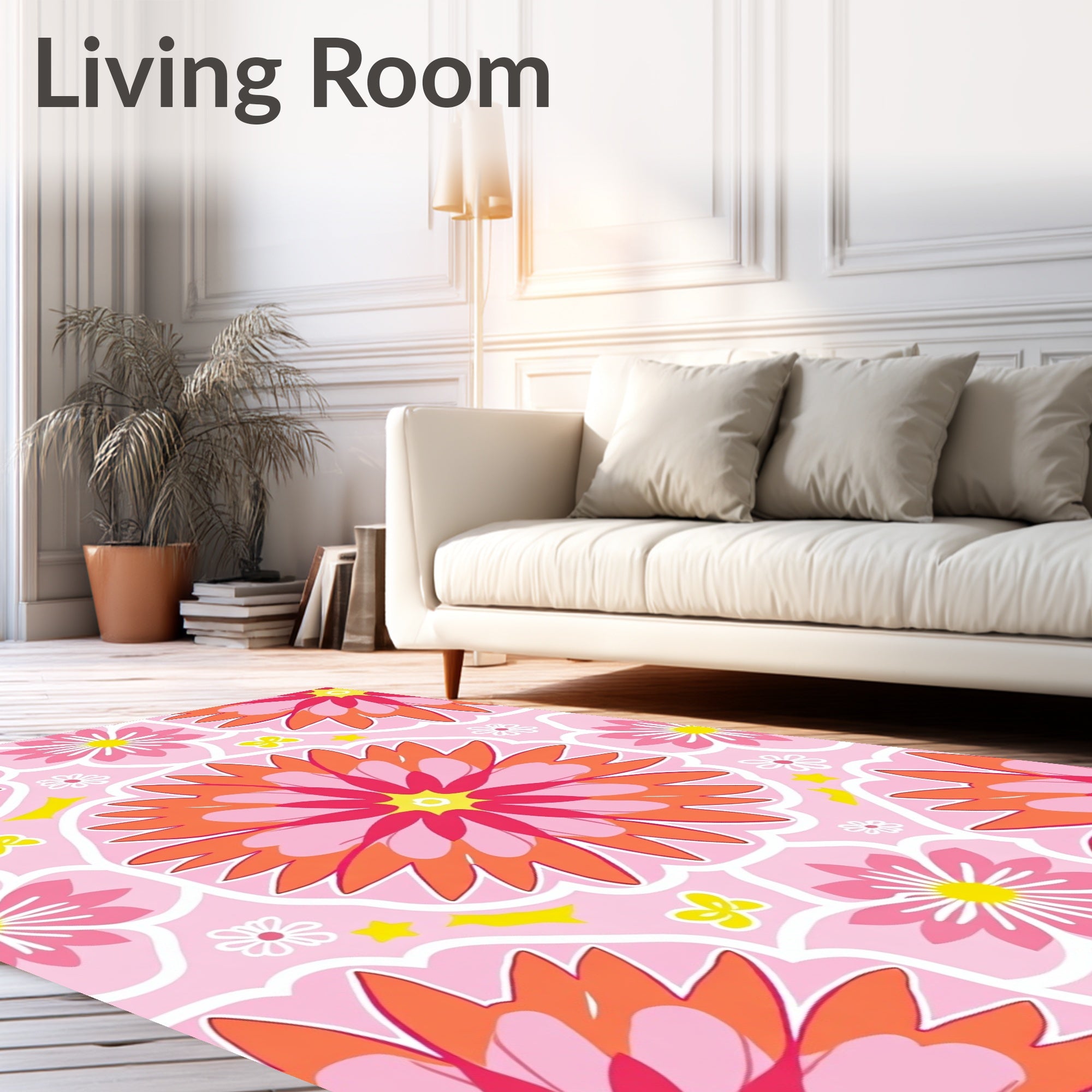 Vibrant Floral Patterned Pink Rug