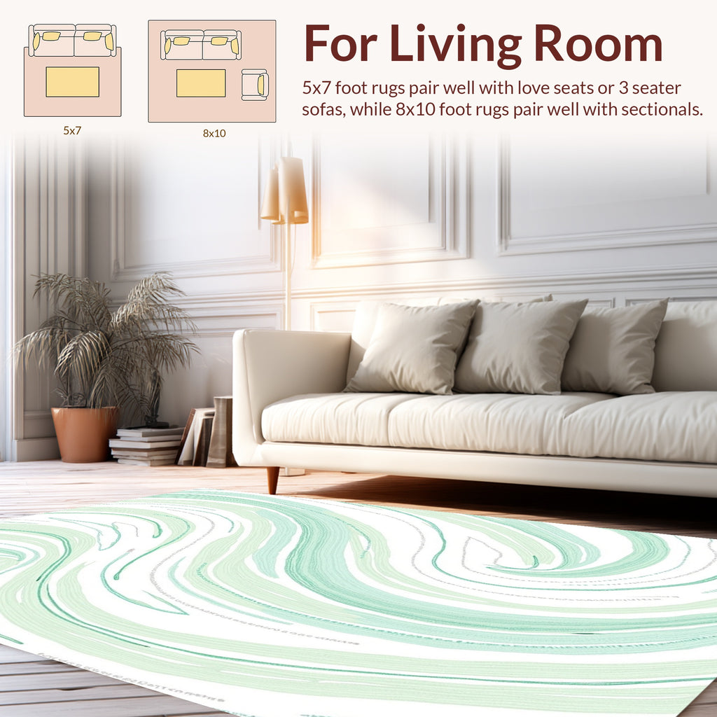 Swirling Green Brushstroke Abstract Design Rug