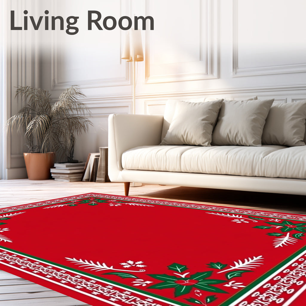Red Holly Poinsettia Festive Rug