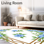 Floral Blue Rose Border Design Rug