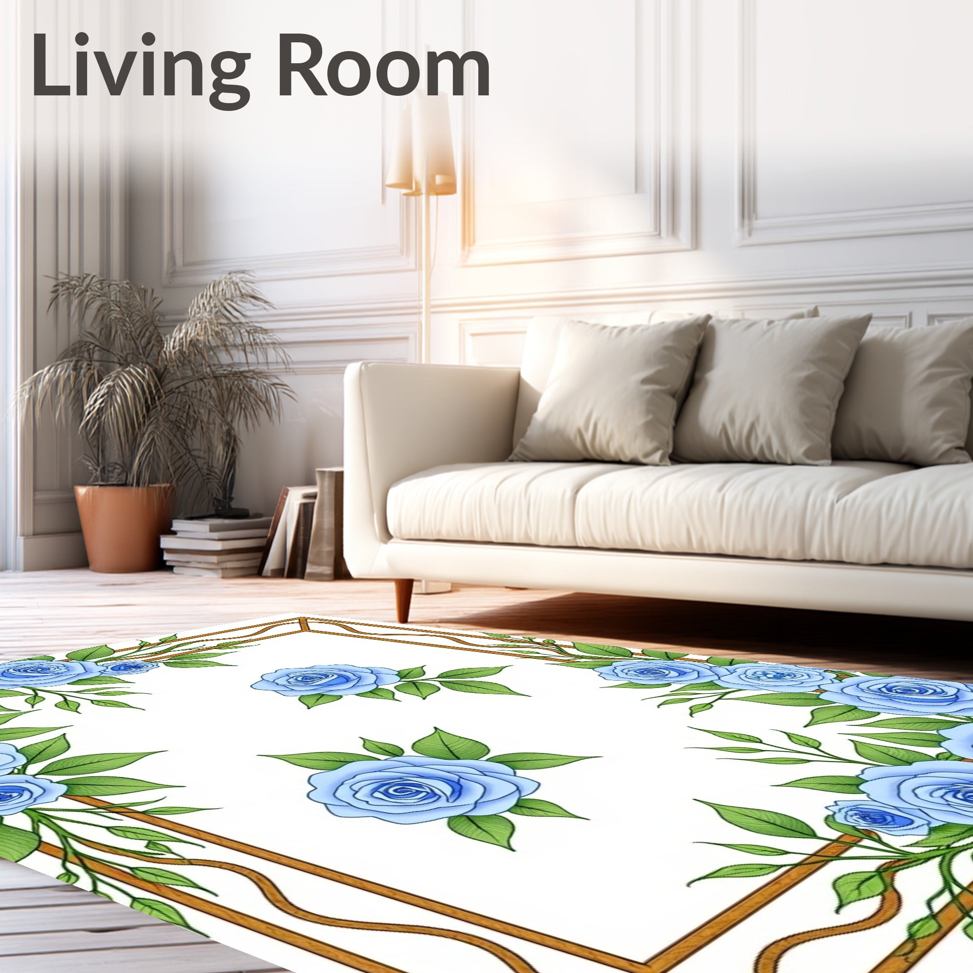 Floral Blue Rose Border Design Rug