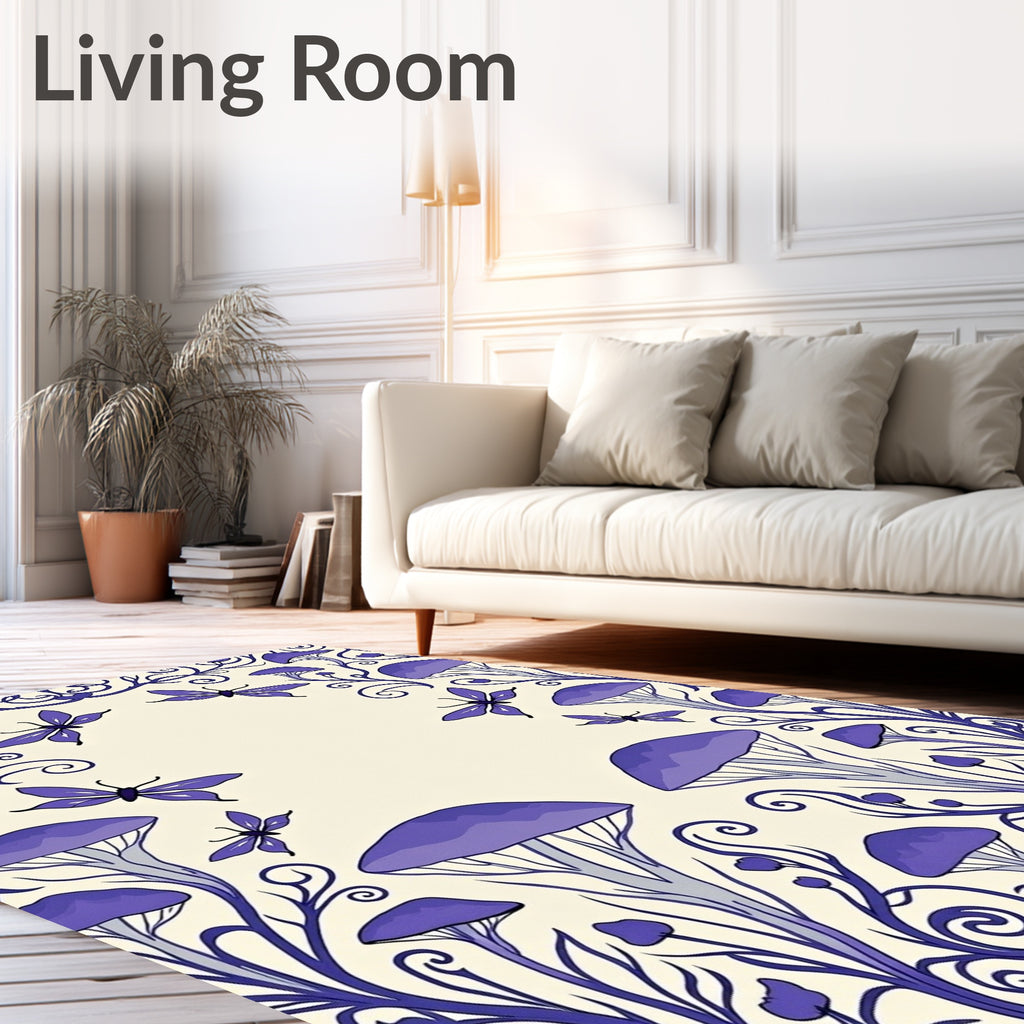 Enchanting Purple Mushroom Butterfly Border Rug