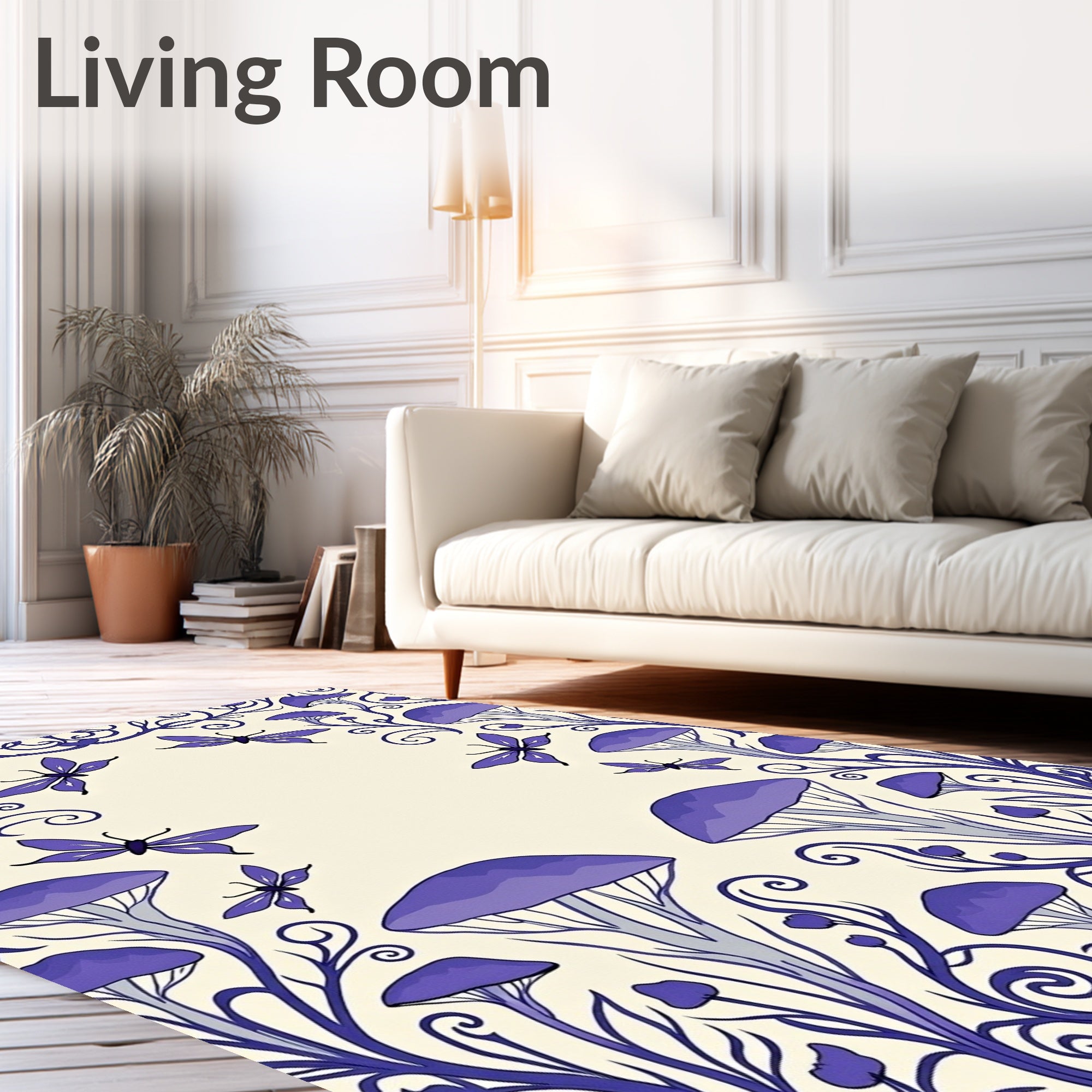 Enchanting Purple Mushroom Butterfly Border Rug