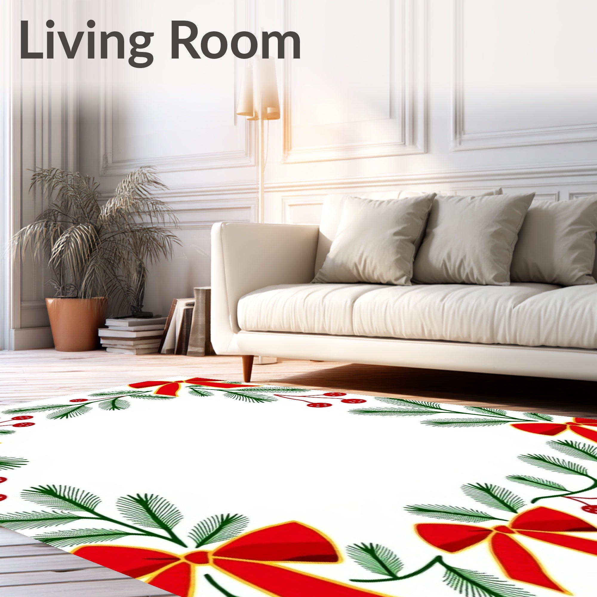 Red Bow Pine Berry Border Rug