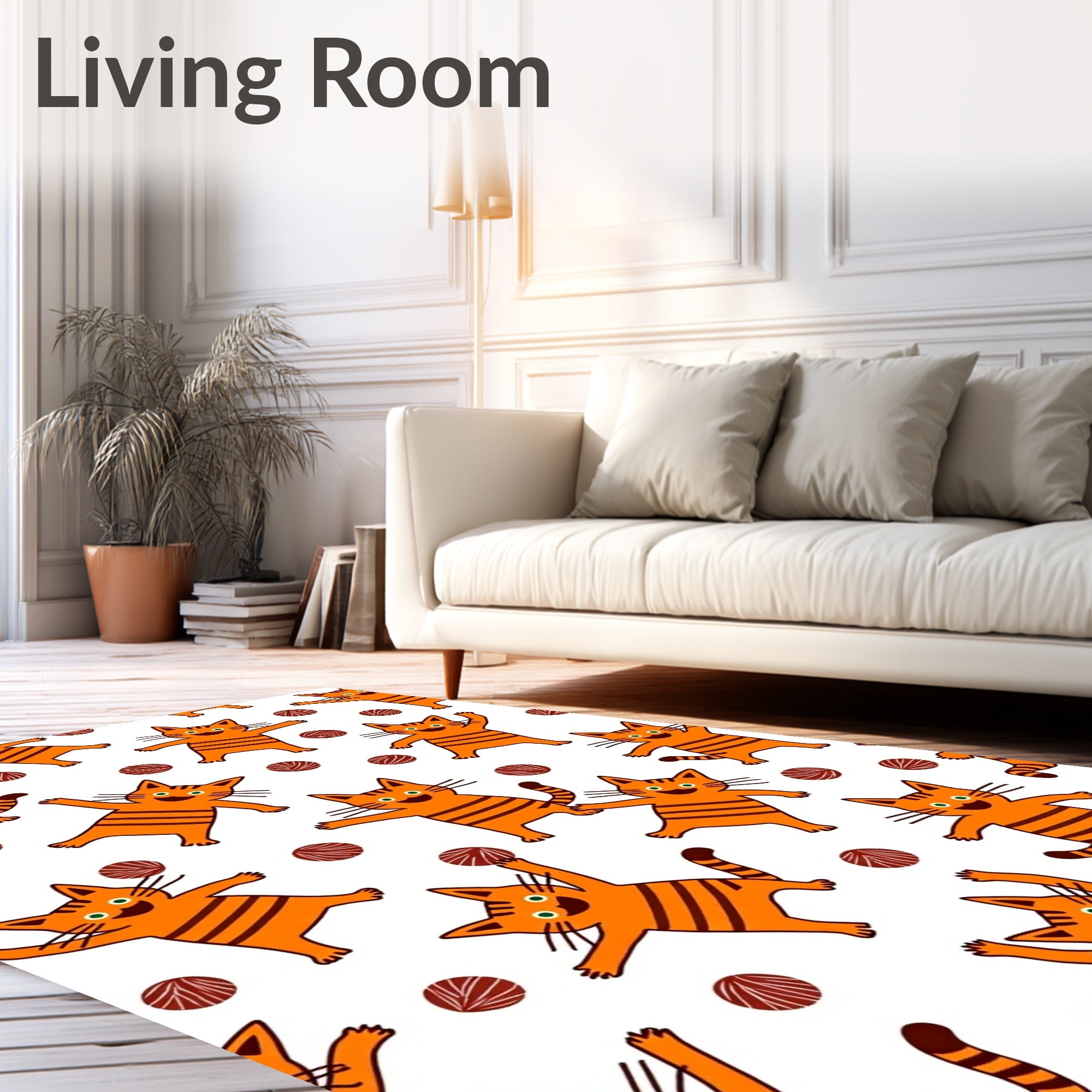 Playful Orange Cats Balls Pattern Rug