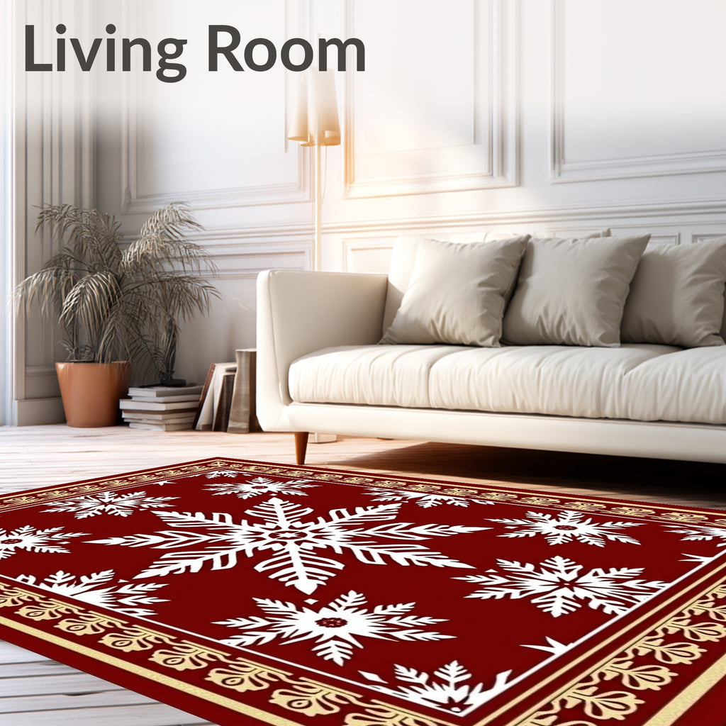 Winter Snowflake Lace Border Design Rug