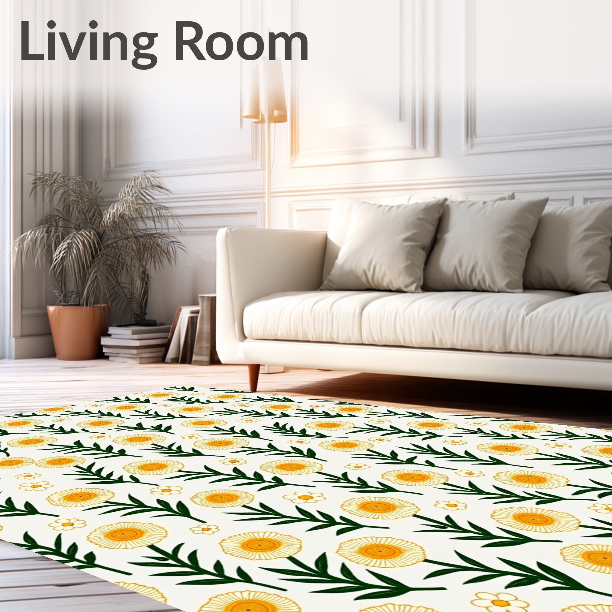 Retro Yellow Daisy Floral Pattern Rug
