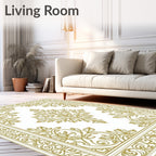 Ornate Floral Golden Border Design Rug