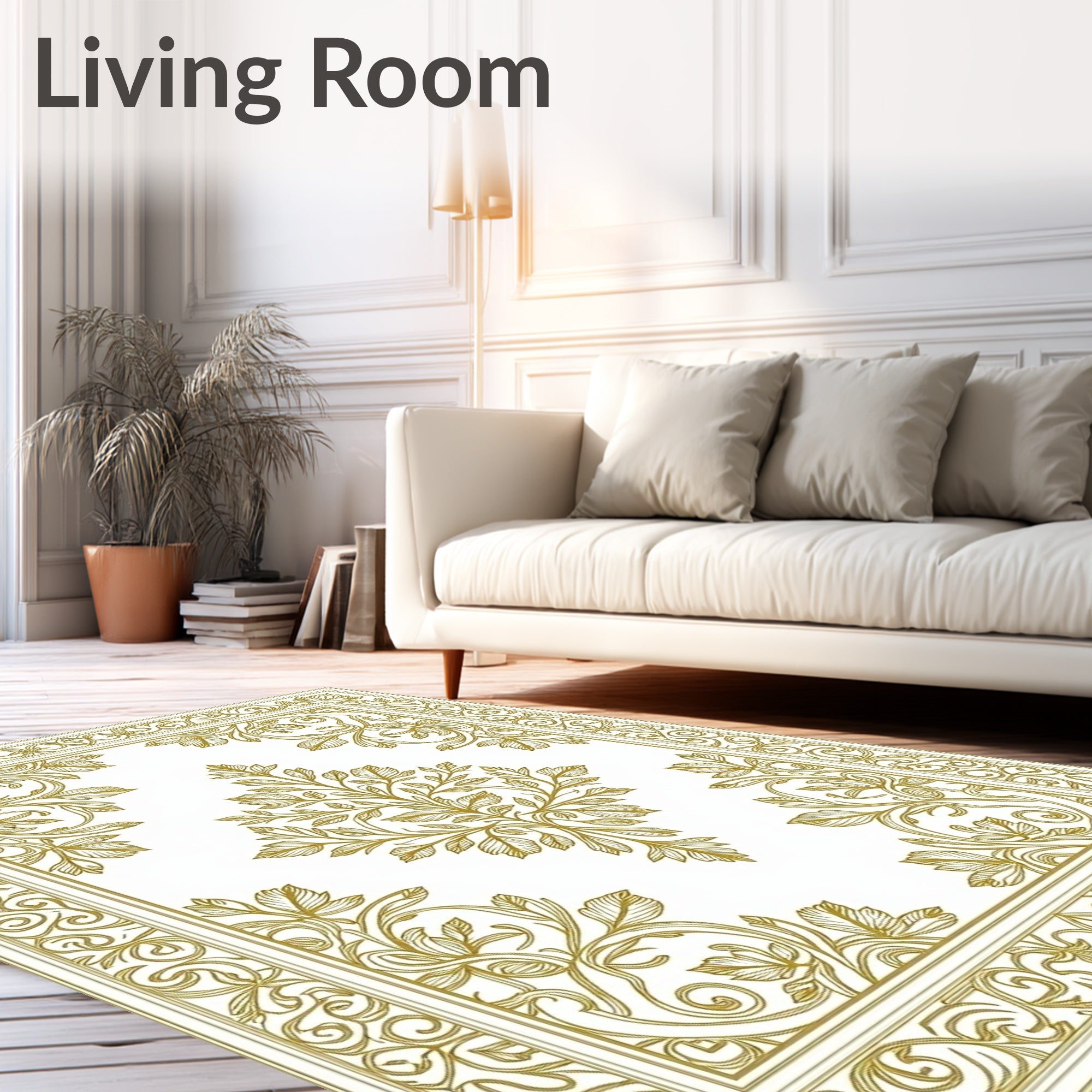 Ornate Floral Golden Border Design Rug
