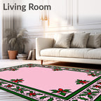Pink Floral Leaf Border Design Rug
