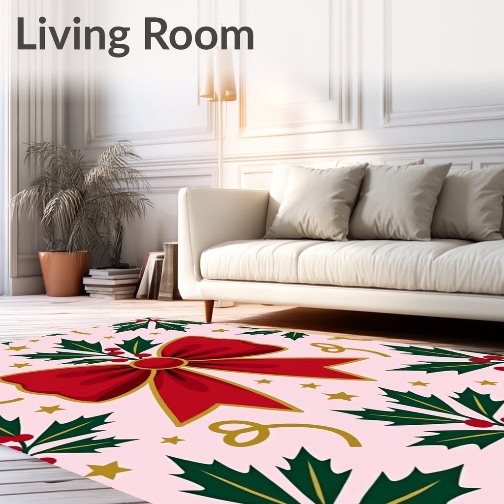 Festive Red Holly Bow Stars Rug
