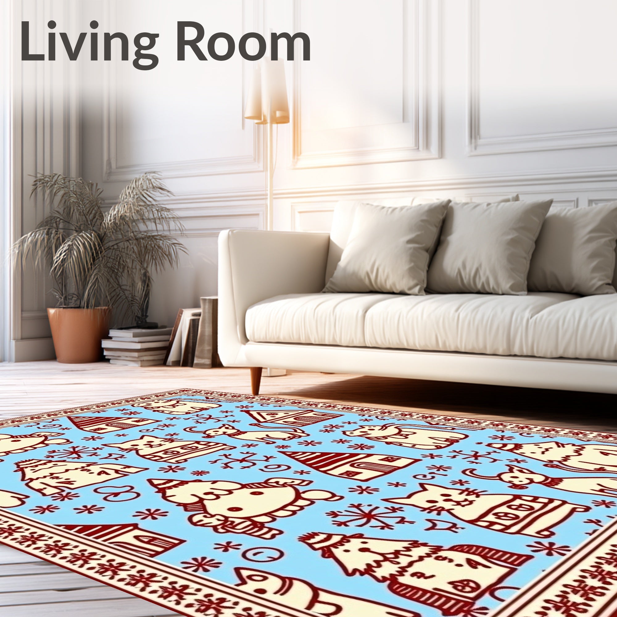 Whimsical Folk Pets and Houses Rug