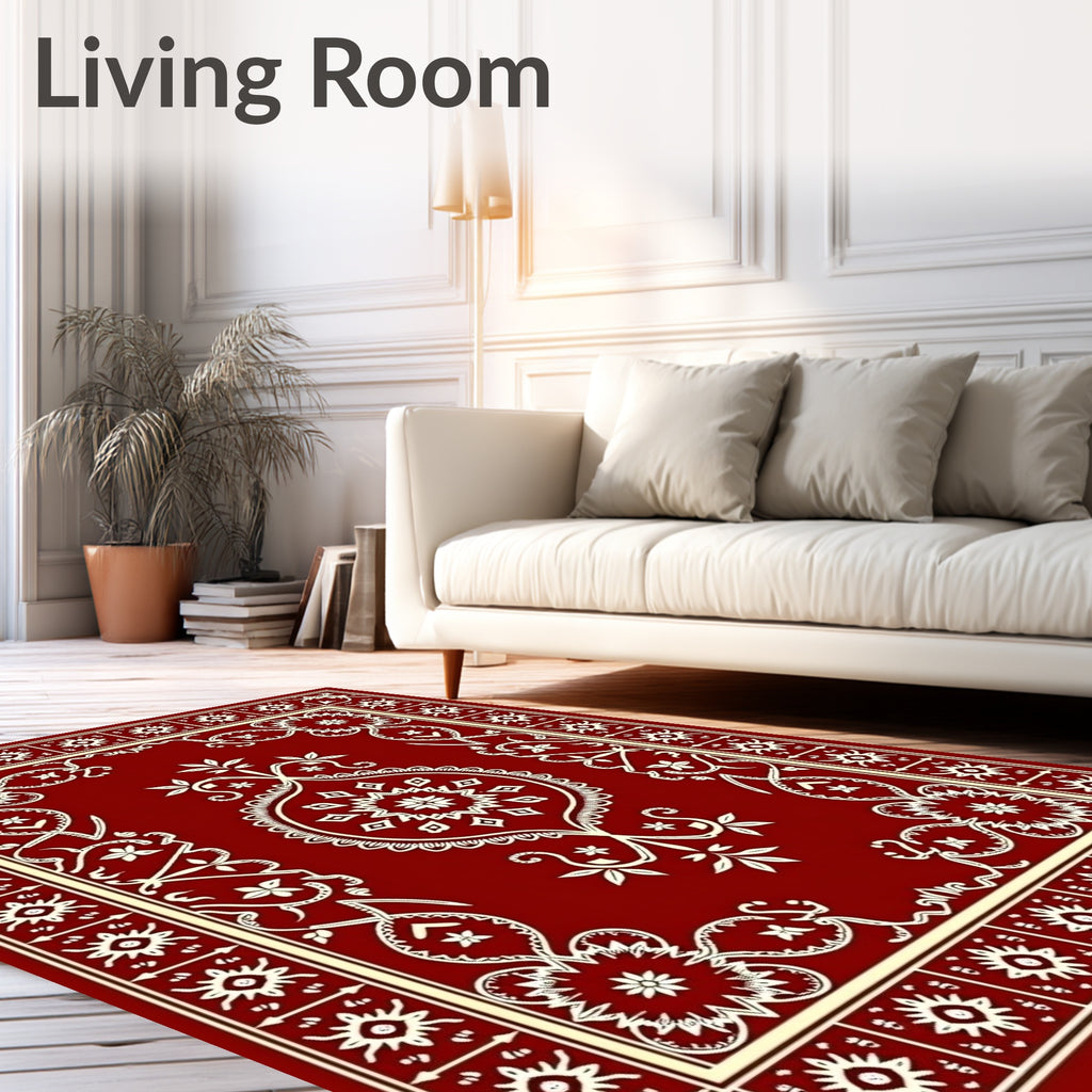 Ornate Floral Border Medallion Design Rug