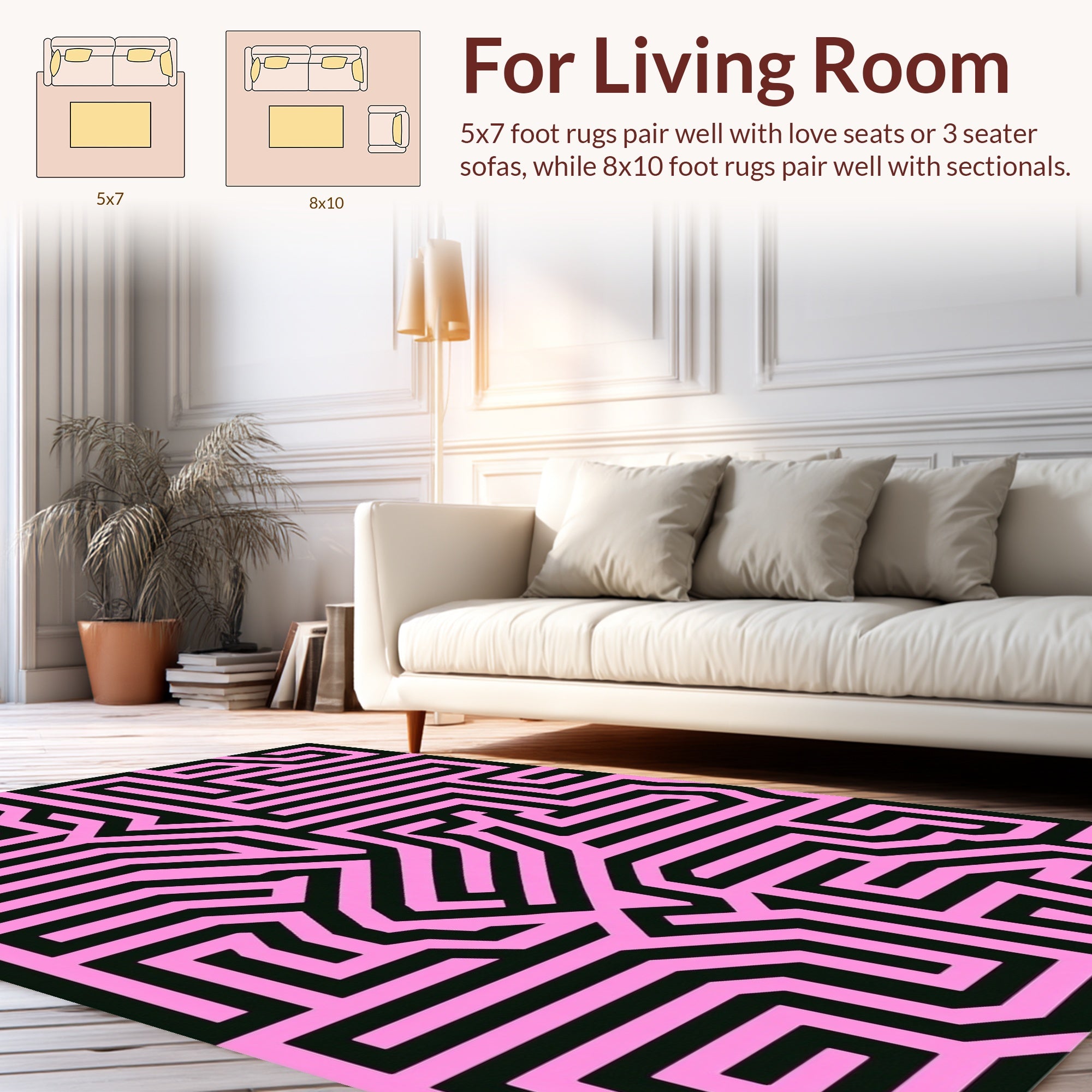 Bold Pink and Black Geometric Maze Rug