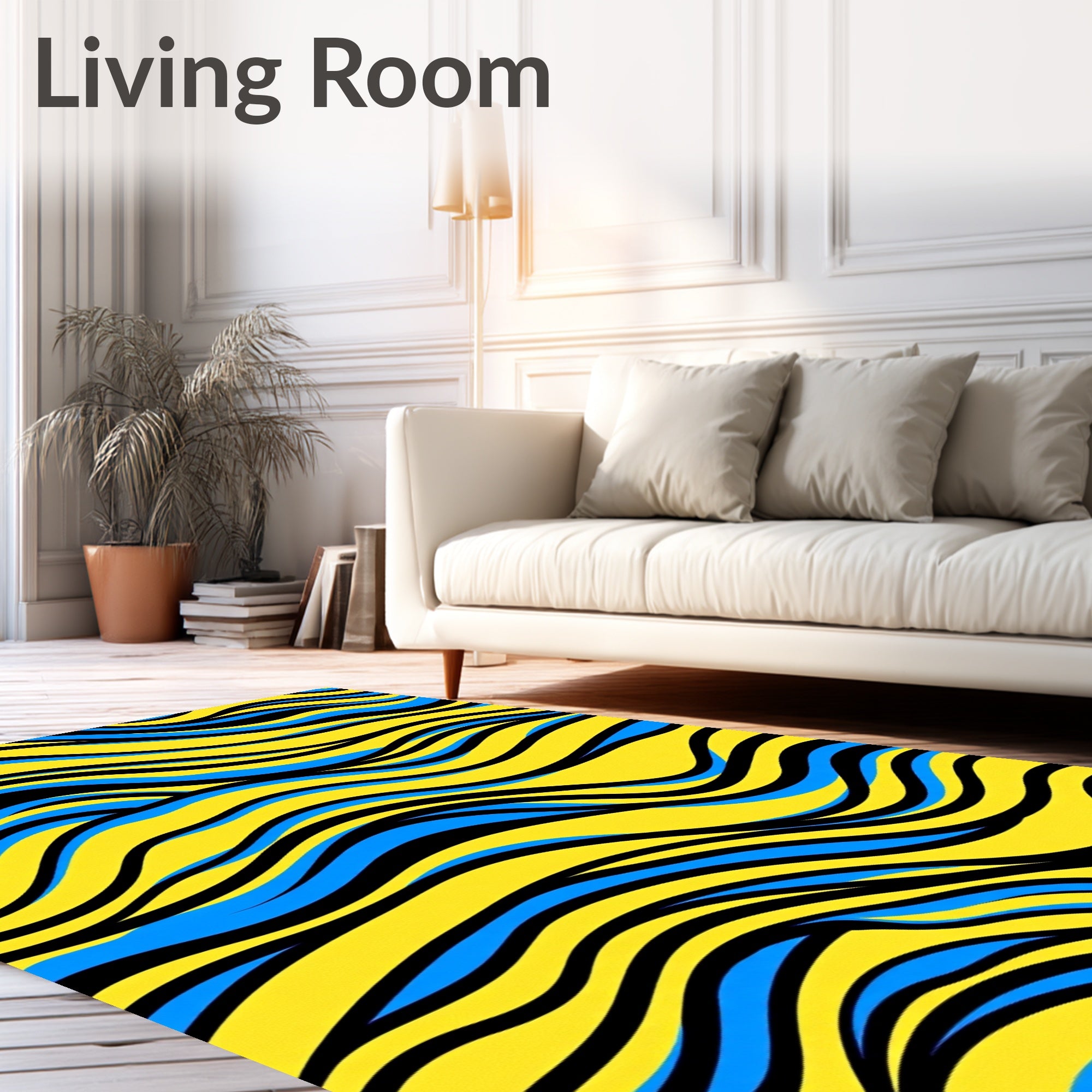 Abstract Blue Yellow Wave Pattern Rug