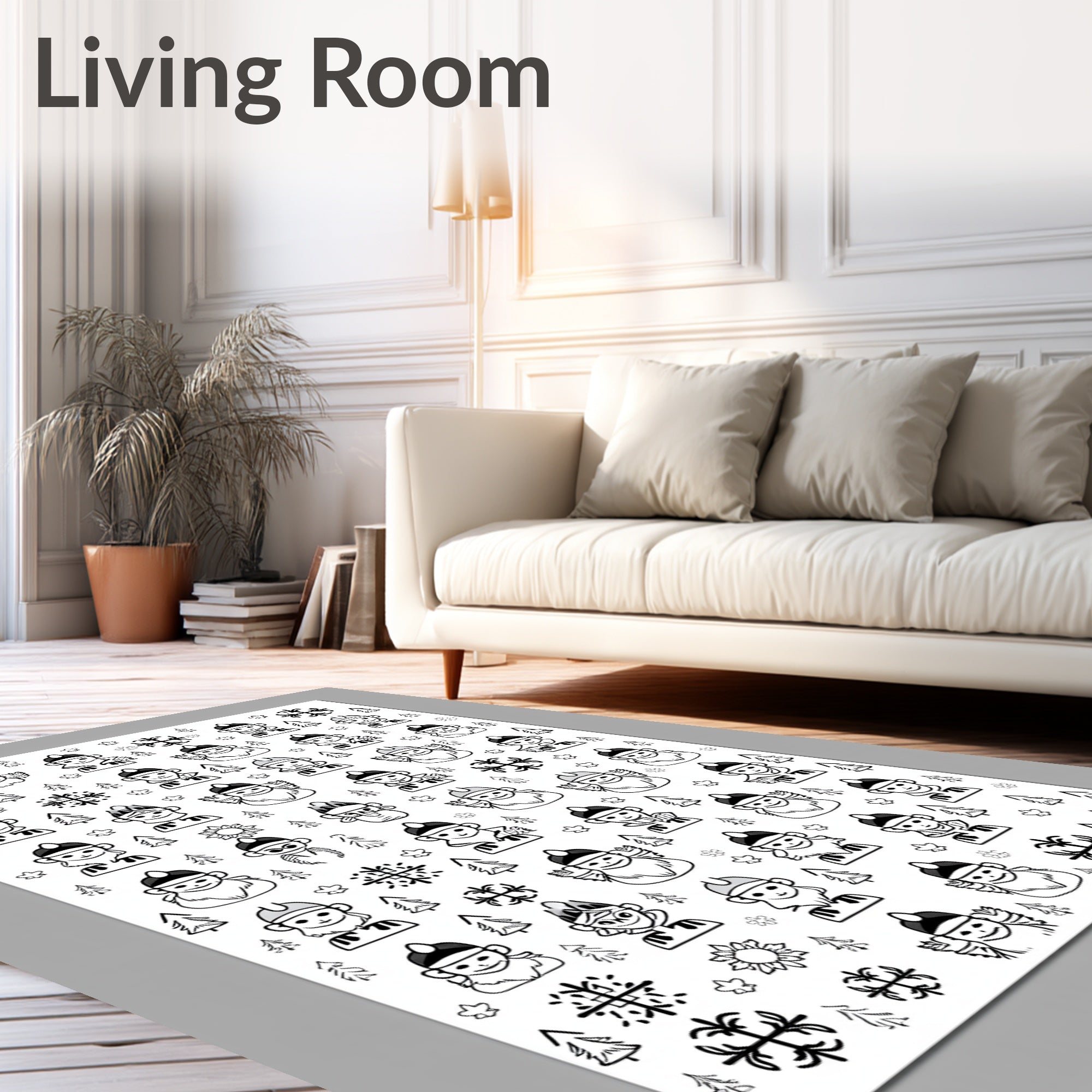 Black and White Character Snowflakes Trees Rug