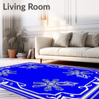 Royal Blue White Floral Medallion Border Rug