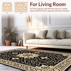 Elaborate Black Gold Floral Medallion Design Rug