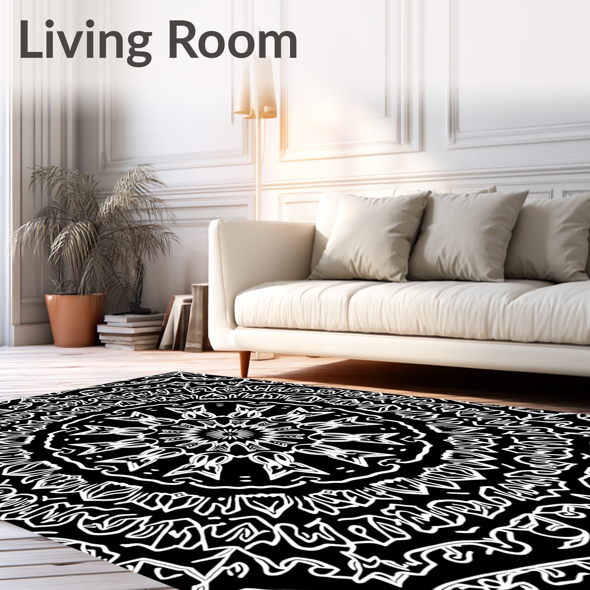 Monochromatic Ornate Mandala Pattern Rug