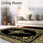 Elegant Gold Floral Scroll Border Rug
