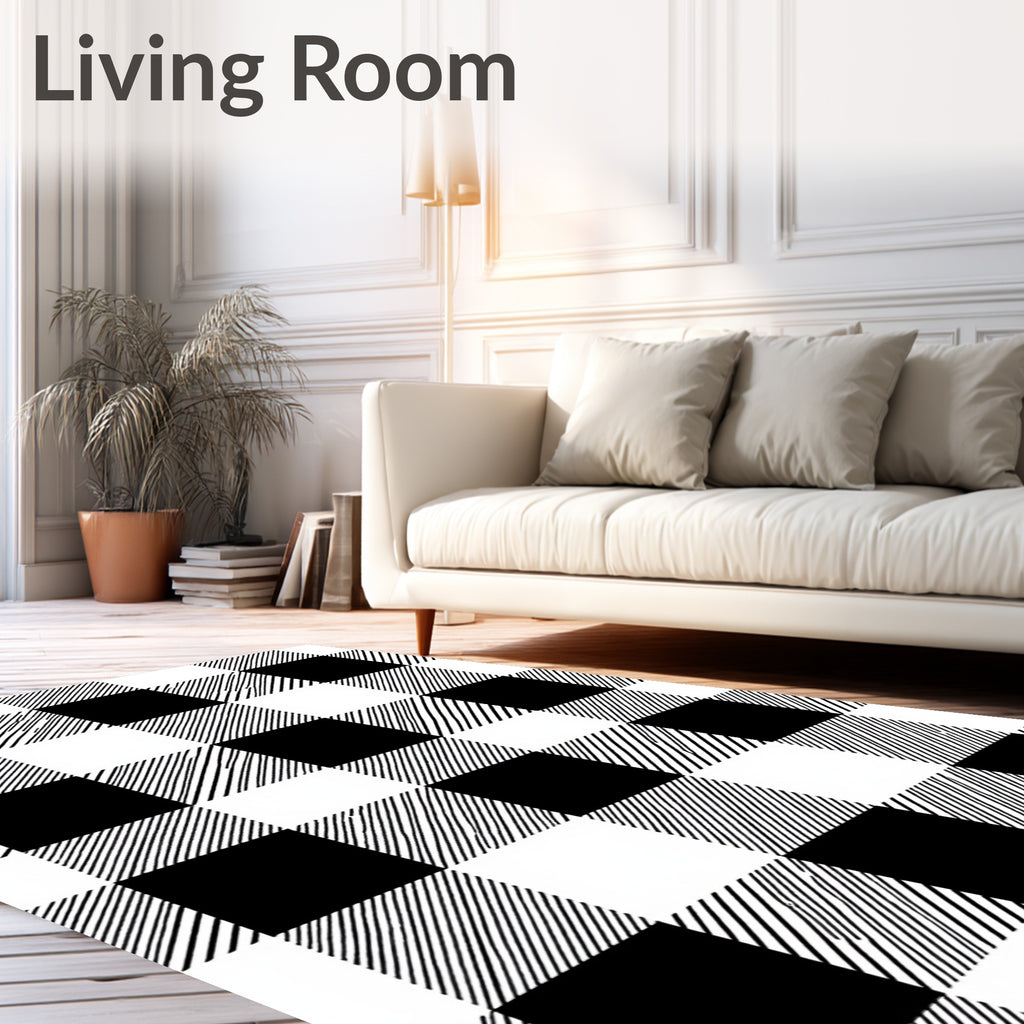 Black White Bold Checkered Design Rug
