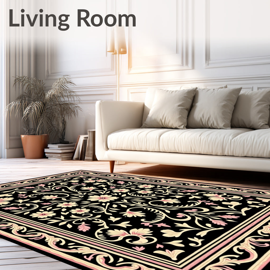 Black Floral Vine Classic Pattern Rug