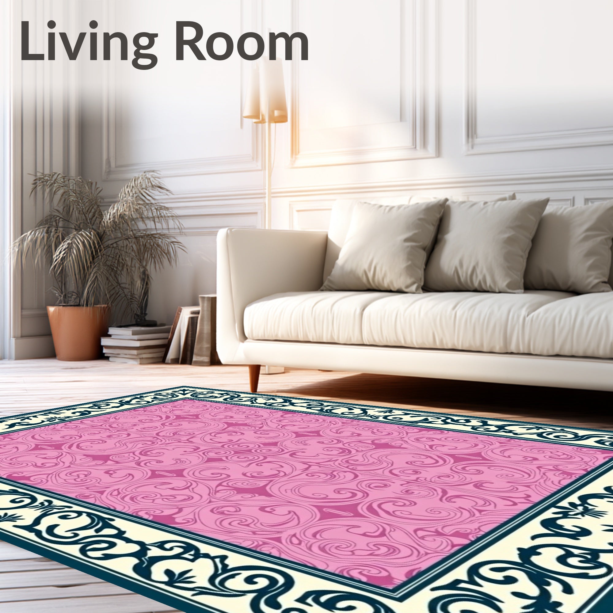 Pink Floral Ornate Border Rug
