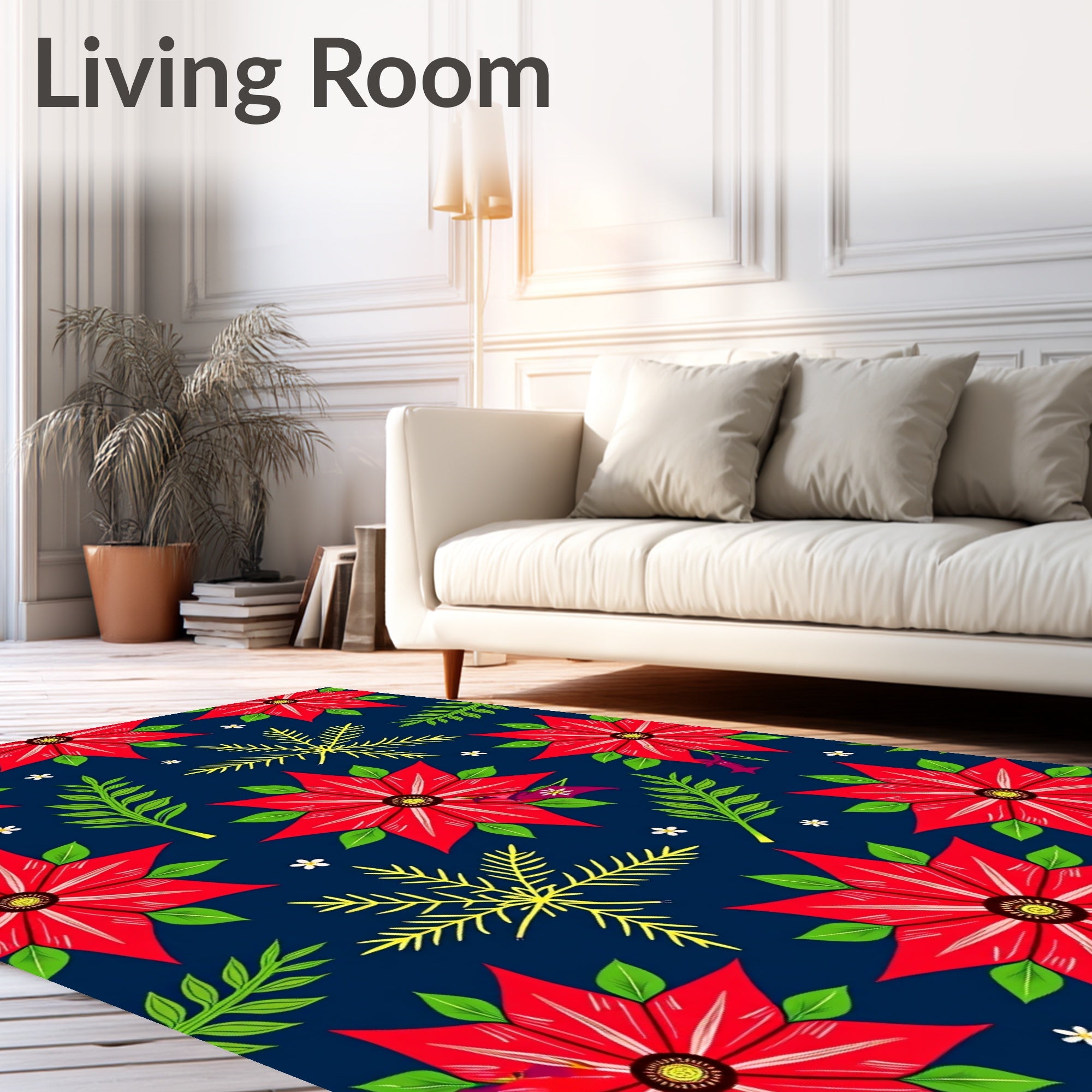 Red Poinsettia Floral Pattern Rug