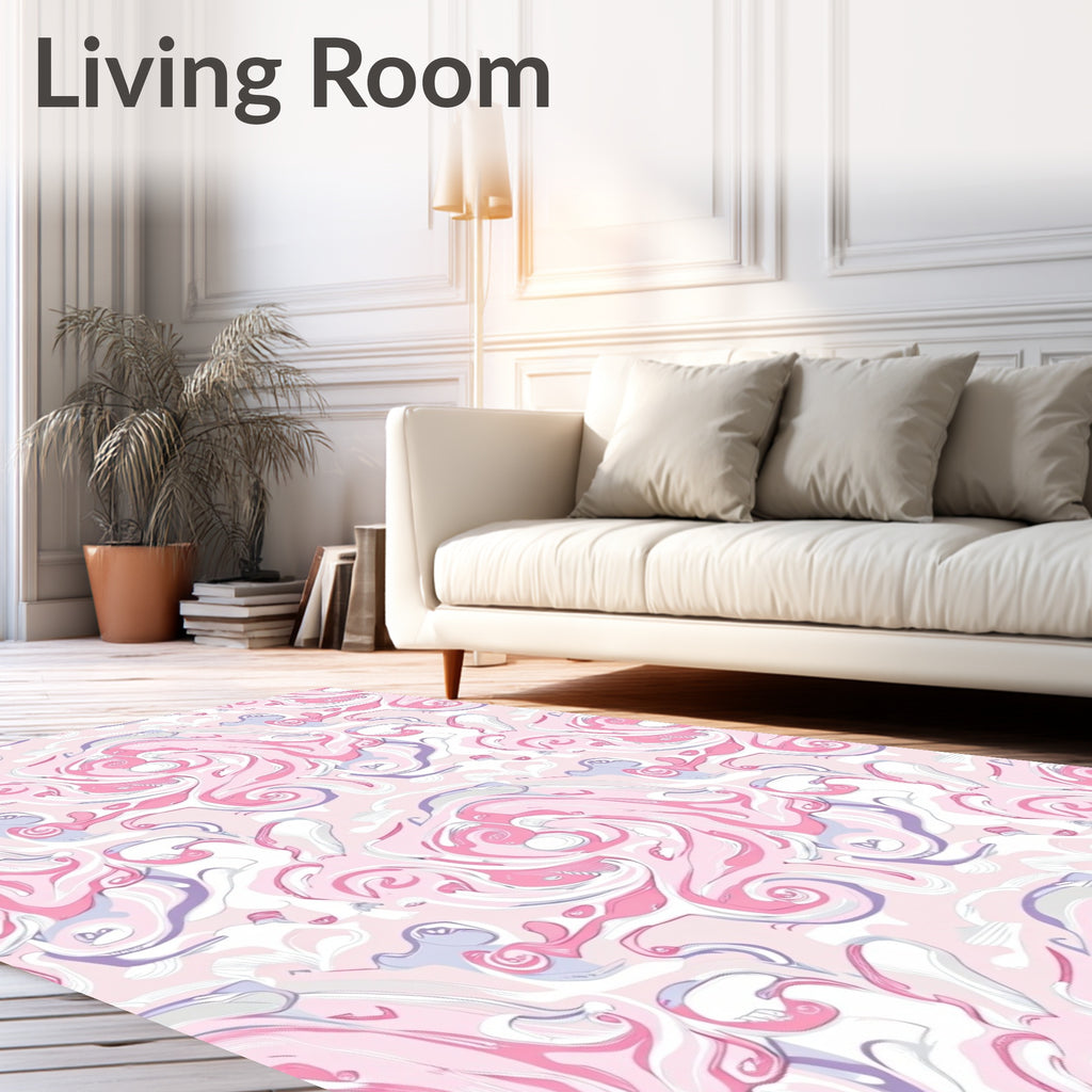 Swirling Pink And White Abstract Pattern Rug