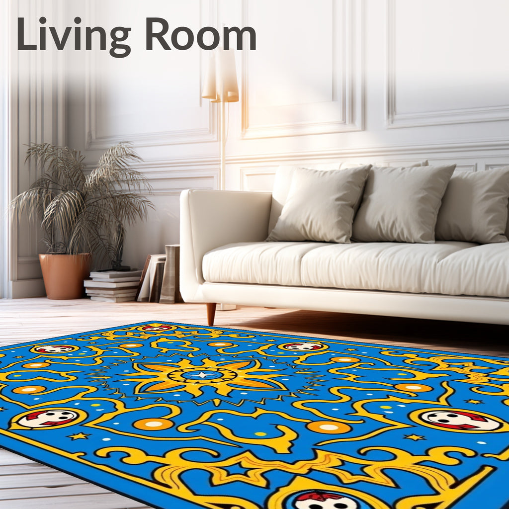 Azure Golden Sunburst Medallion Rug