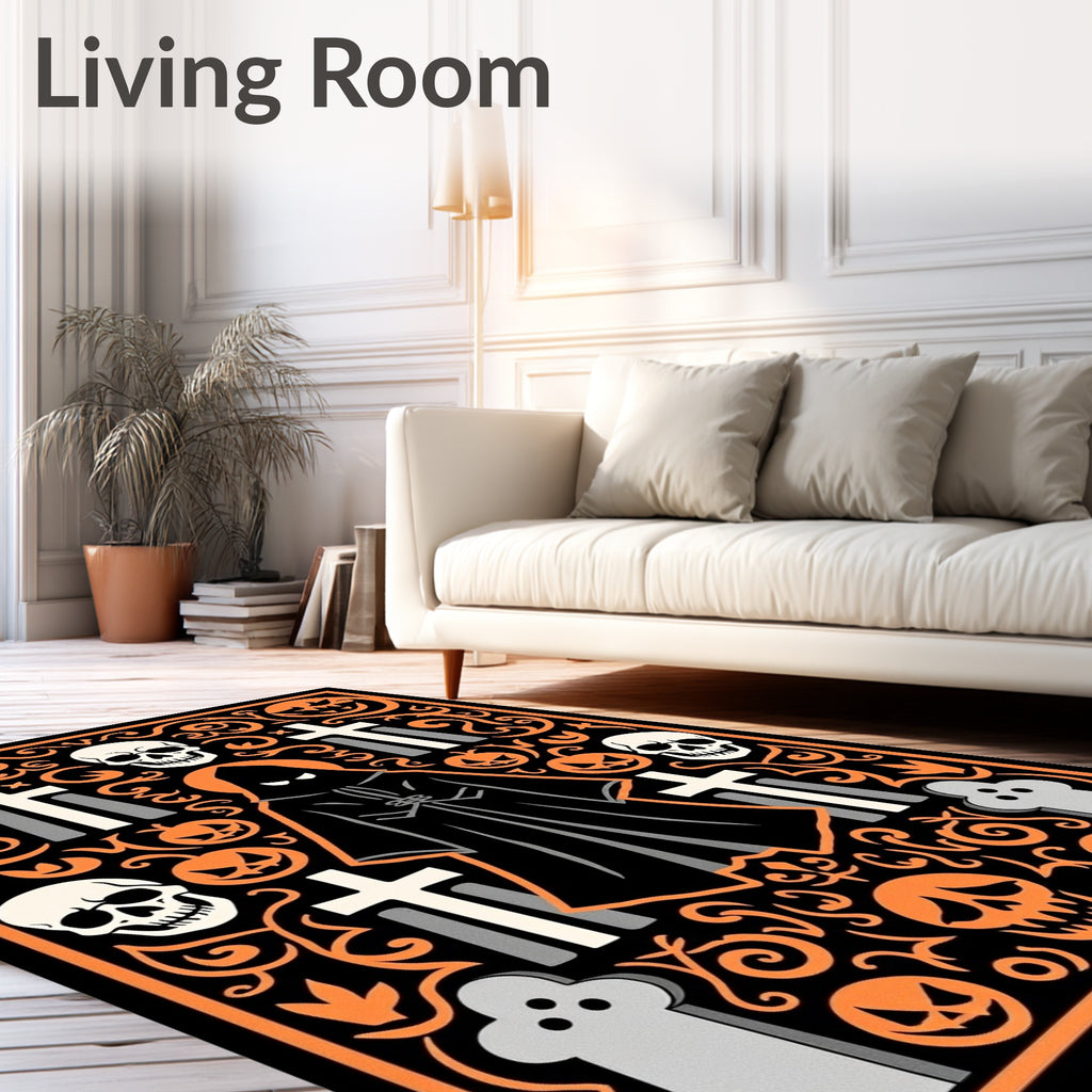 Gothic Halloween Skull Tombstone Pumpkin Rug