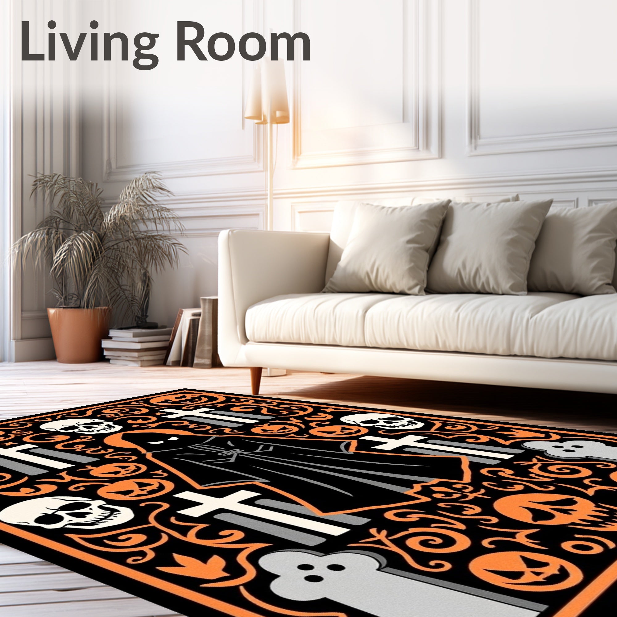 Gothic Halloween Skull Tombstone Pumpkin Rug