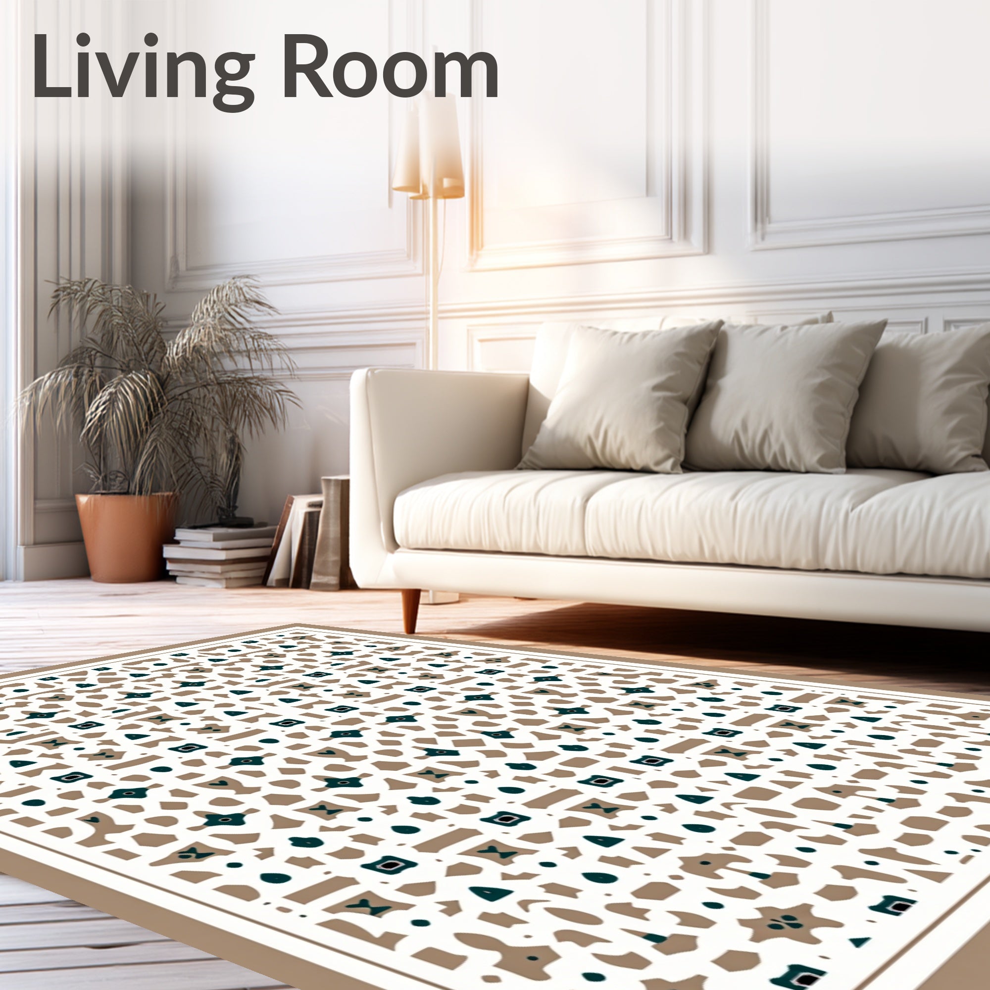 Teal And Tan Intricate Geometric Rug