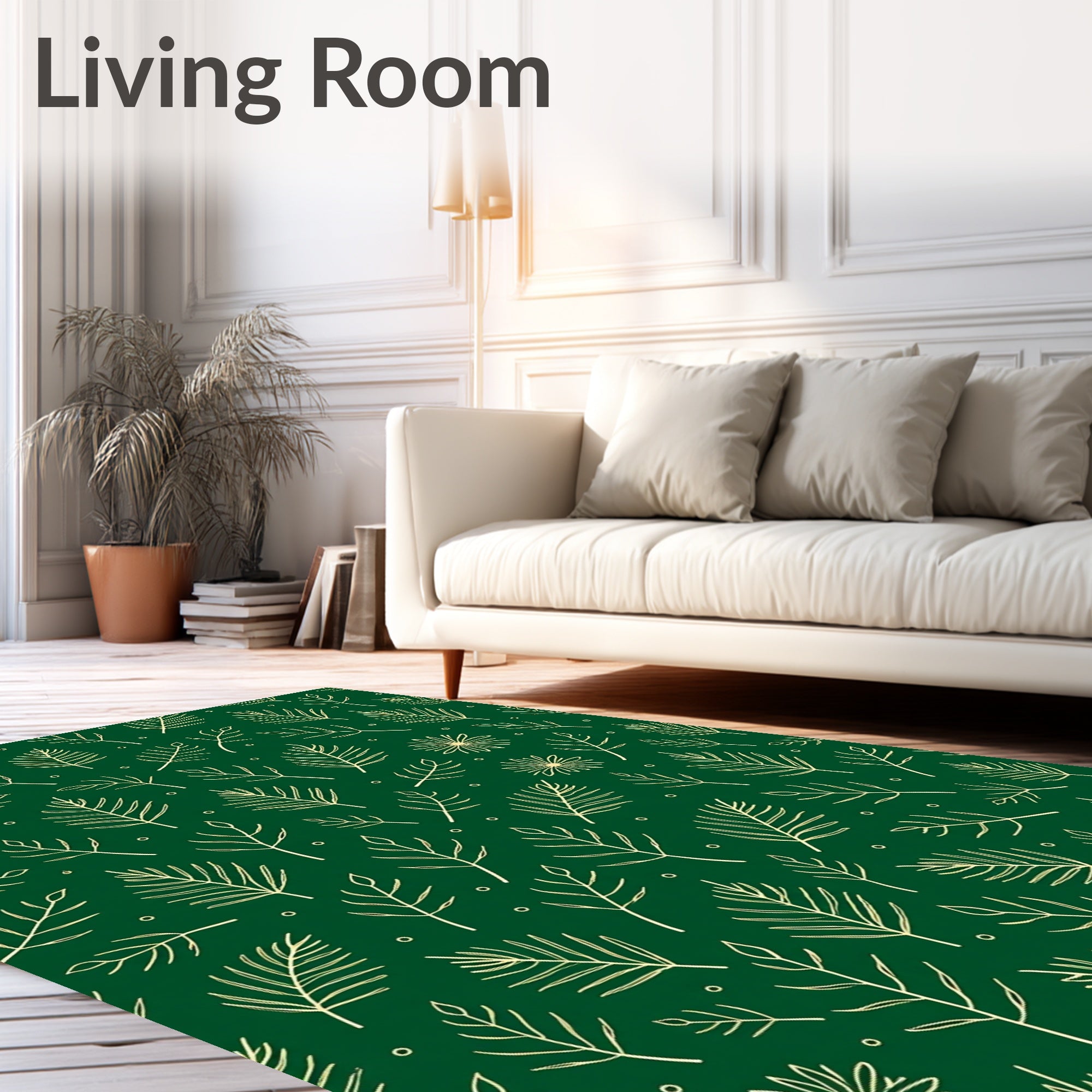 Golden Leaf Botanical Pattern Rug