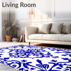Elegant Blue Swirl Floral Ornament Rug