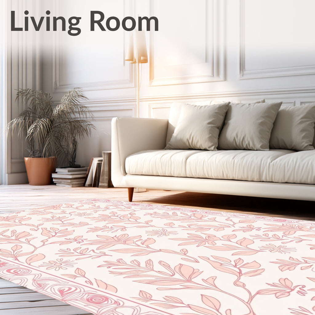 Floral Design With Pink Outline Rug