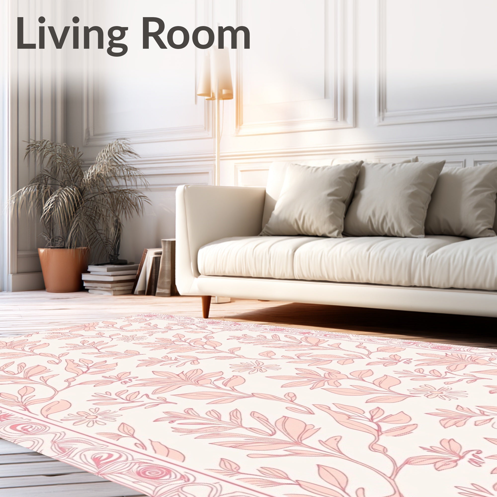 Floral Design With Pink Outline Rug