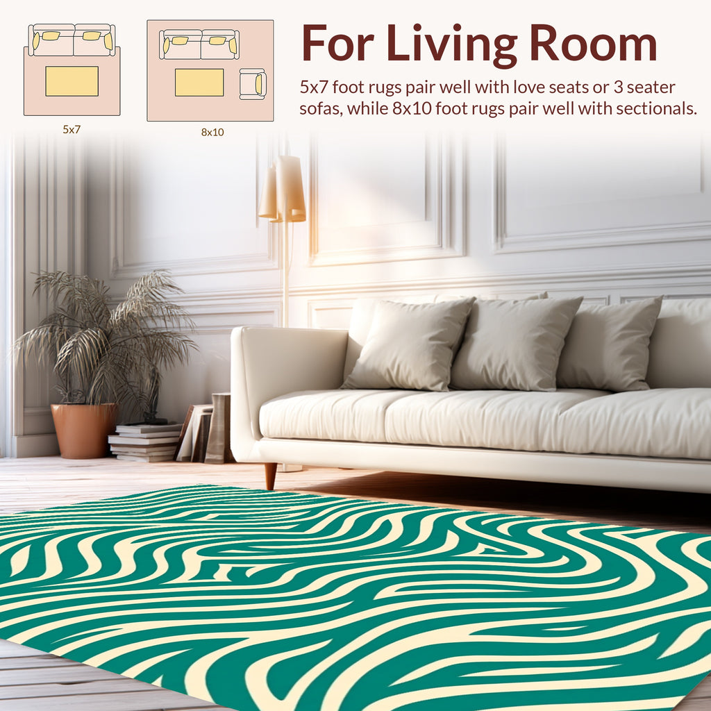 Teal Cream Abstract Wavy Rug