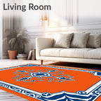 Vibrant Orange Navy Floral Medallion Rug