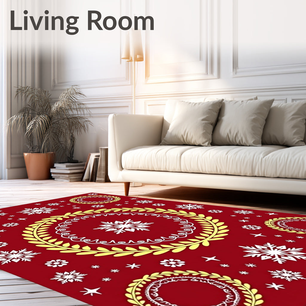 Crimson Festive Snowflake Laurel Design Rug