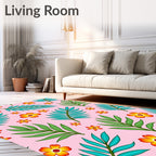 Vibrant Tropical Floral Leaf Pink Rug