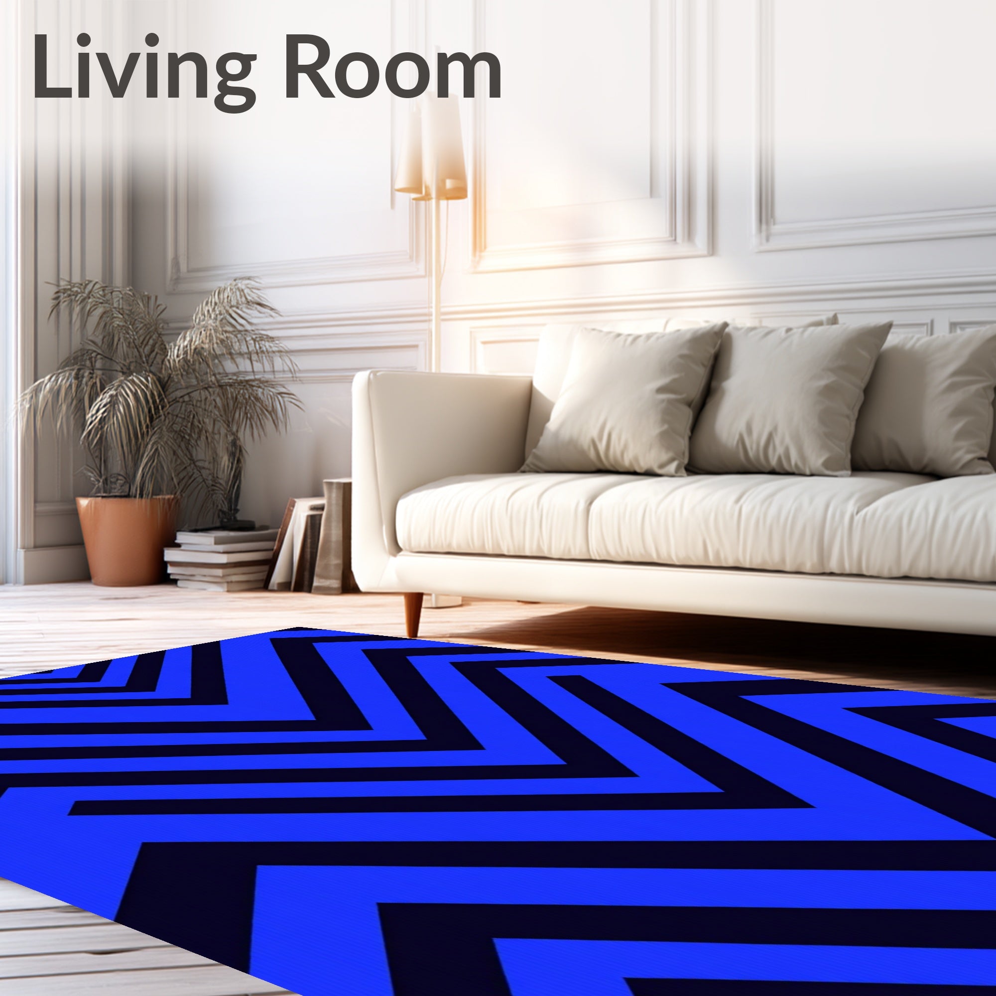 Bold Blue Geometric Zigzag Pattern Rug