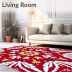 Bold Red Floral Sunburst Pattern Rug