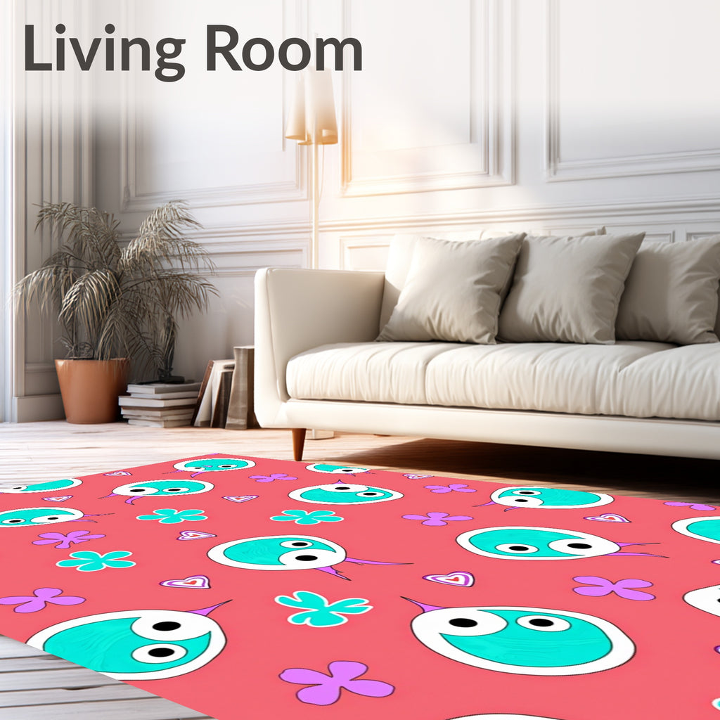 Whimsical Aqua Creature Heart Pattern Rug