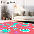 Whimsical Aqua Creature Heart Pattern Rug