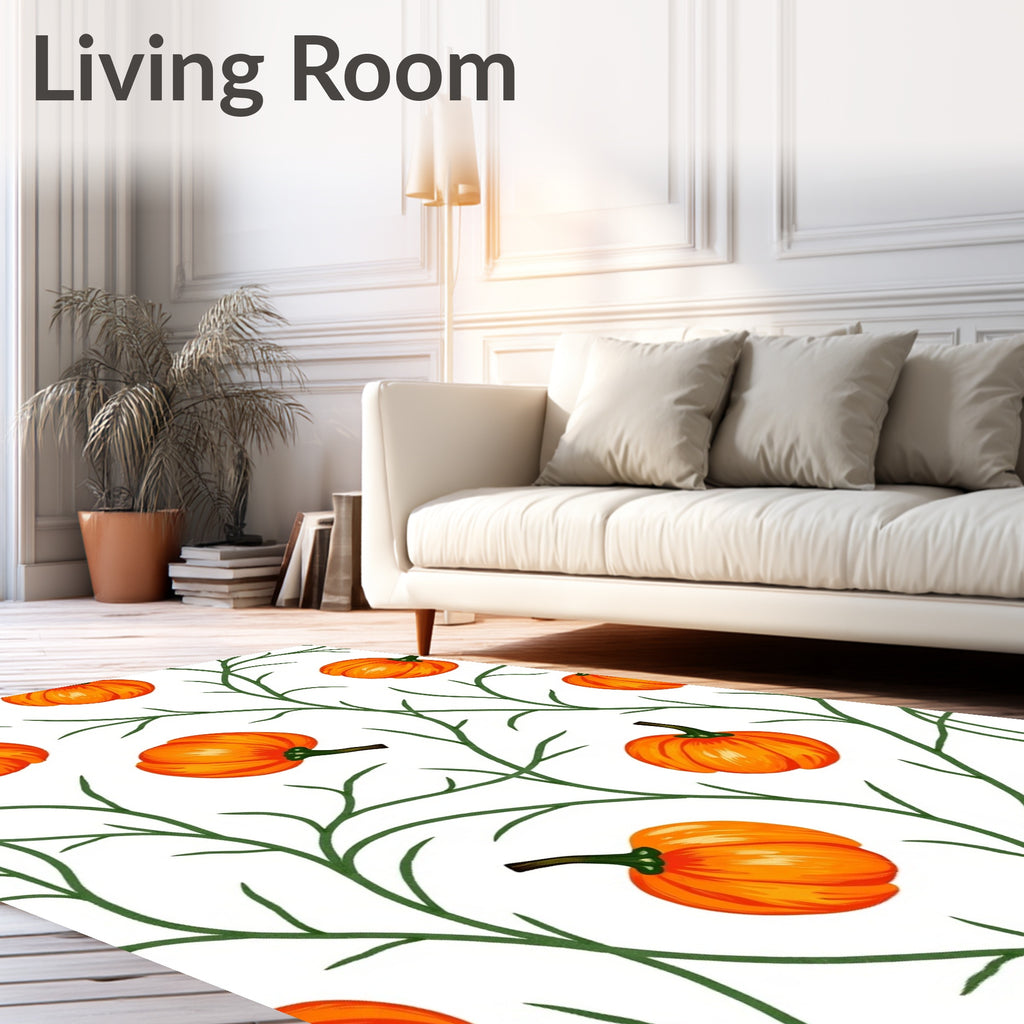 Whimsical Orange Pumpkin Vine Pattern Rug